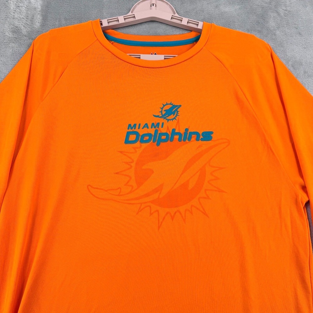 Majestic Miami Dolphins Mens Medium Orange Cool Base Long Sleeve Graphic T-Shirt